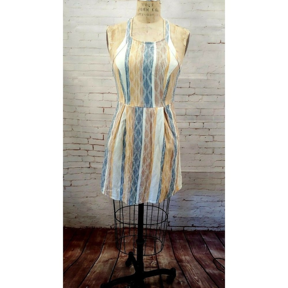 Oniell Dress Womens Size Small S Striped Argyle Racerback Fit Flare Blue Tan